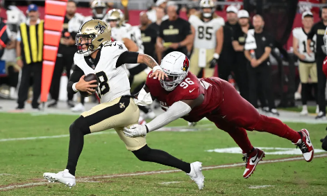 New Orleans Saints rookie quarterback gets a reality check during practice.